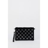 Vivaq Kadın Puantiyeli Gümüş Taşlı Süet Bilek Askılı ve Zincir Askılı Portföy ve Clutch Çanta