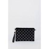 Vivaq Kadın Sıralı V Gümüş Taşlı Süet Bilek Askılı ve Zincir Askılı Portföy ve Clutch Çanta