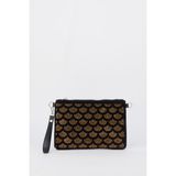 Vivaq Kadın Yelpazer Altın Taşlı Süet Bilek Askılı ve Zincir Askılı Portföy El ve Clutch Çanta