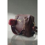 Vivazzaluxe Mini Model Puf Charm Detaylı Deri Bordo Kadın El, Omuz, Çapraz Çanta