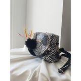 Vivazzaluxe Mini Model Puf Charm Detaylı Siyah - Beyaz Kahve Kadın El, Omuz, Çapraz Çanta