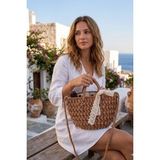 Vivazzaluxe Santorini Model Dantel Detaylı Yazlık Kadın El & Omuz Çantası (%100 El Işçiliği) - Kahverengi