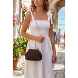Vivazzaluxe Vintage Model Hasır Örme Mini Omuz, Portföy Clutch Çanta - Acı Kahve