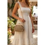 Vivazzaluxe Vintage Model Hasır Örme Mini Omuz, Portföy Clutch Çanta - Koyu Bej
