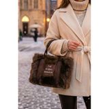 Vivazzaluxe Vintage Peluş Kürk Model Sonbahar, Kış The Bag Bonjeur Kadın El, Kol, Omuz Çanta - Acı Kahve