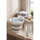 Vivenda Katlanır Silikon Kova ve Maşrapa Seti 12 Litre Yer Kaplamayan Kamp Banyo Ev Bahçe Kovası - 12 lt - Açık Gri