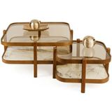 Vivense Alaska Orta ve Yan Sehpa, Mermer Desen, Ikili Set, Ceviz - 90 cm x 90 cm x 48 cm
