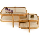 Vivense Alaska Orta ve Yan Sehpa, Mermer Desen, Ikili Set, Meşe - 90 cm x 90 cm x 48 cm