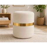 Vivense Alora Gold Şeritli Silindir Puf, Krem - 40 cm x 40 cm x 45 cm