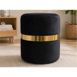 Vivense Alora Gold Şeritli Silindir Puf, Siyah - 40 cm x 40 cm x 45 cm