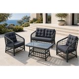 Vivense Atakum 4 Kişilik Minderli Rattan Bahçe Balkon Oturma Grubu, Antrasit - 127 cm x 65 cm x 85 cm