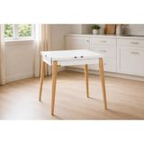 Vivense Avanos Ahşap Katlanır Kanatlı Mdf Mutfak Masası, Beyaz Naturel - 70X70 (70X140)