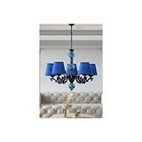 Vivense Beş Kollu Siyah Zamak Avize, Mavi Şapkalı
