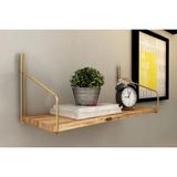 Vivense Bino Masif Ağaç Paslanmaz Dekoratif Mutfak Banyo Rafı, Gold - 40 cm x 15 cm x 15 cm