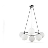 Vivense Buse Altılı Siyah Kasalı Krom Detaylı Avize, Beyaz Camlı - 80 cm x 80 cm x 80 cm