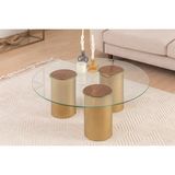 Vivense Carmen Orta Sehpa, Yuvarlak, Pirinç Eskitme - 90 cm x 90 cm x 35 cm - Gold