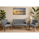 Vivense Chester Tarz Çay Seti Koltuk Takımı, Gri Deri - 115 cm x 55 cm x 85 cm