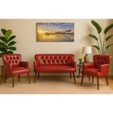 Vivense Chester Tarz Çay Seti Koltuk Takımı, Kırmızı Deri - 115 cm x 55 cm x 85 cm
