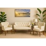 Vivense Chester Tarz Çay Seti Koltuk Takımı, Krem Deri - 115 cm x 55 cm x 85 cm