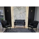 Vivense Chester Tarz Çay Seti Koltuk Takımı, Siyah Deri - 115 cm x 55 cm x 85 cm