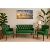 Vivense Chester Tarz Çay Seti Koltuk Takımı, Yeşil Deri - 115 cm x 55 cm x 85 cm