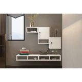 Vivense Consola Minimalist 2 Kapaklı Asma Konsol ve Kitaplık Seti - 131 cm x 30 cm x 100 cm - Beyaz