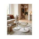 Vivense Cosmos Ikili Orta Sehpa, Beyaz Bronz Cam - 80 cm x 80 cm x 45 cm