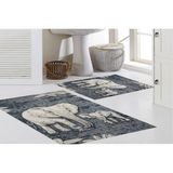 Vivense Dijital Baskı, Kaymaz Taban Ikili Banyo Paspası 100X60 + 60X50 cm RVG5-1462 - Lacivert - 60 cm x 100 cm x 1 cm