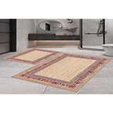Vivense Dijital Baski, Kaymaz Taban İkili Banyo Paspasi 100x60 + 60x50 Cm Rvg5-sd322 Bej