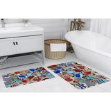 Vivense Dijital Baskı, Kaymaz Taban Ikili Banyo Paspası 100X60 + 60X50 cm RVG5027 - Gri - 60 cm x 100 cm x 1 cm