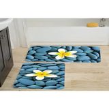 Vivense Dijital Baskı, Kaymaz Taban Ikili Banyo Paspası 100X60 + 60X50 cm RVG5029 - Mavi - 60 cm x 100 cm x 1 cm