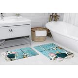 Vivense Dijital Baskı, Kaymaz Taban Ikili Banyo Paspası 100X60 + 60X50 cm RVG5031 - Mavi - 60 cm x 100 cm x 1 cm