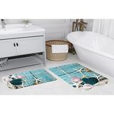 Vivense Dijital Baski, Kaymaz Taban İkili Banyo Paspasi 100x60 + 60x50 Cm Rvg5031 Mavi