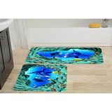 Vivense Dijital Baskı, Kaymaz Taban Ikili Banyo Paspası 100X60 + 60X50 cm RVG5037 - Mavi - 60 cm x 100 cm x 1 cm
