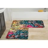 Vivense Dijital Baskı, Kaymaz Taban Ikili Banyo Paspası 100X60 + 60X50 cm RVG5038 - Mavi - 60 cm x 100 cm x 1 cm