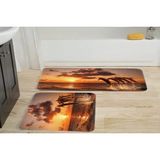 Vivense Dijital Baskı, Kaymaz Taban Ikili Banyo Paspası 100X60 + 60X50 cm RVG5042 - Kahverengi - 60 cm x 100 cm x 1 cm