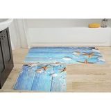 Vivense Dijital Baski, Kaymaz Taban İkili Banyo Paspasi 100x60 + 60x50 Cm Rvg5048 Mavi