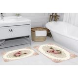 Vivense Dijital Baskı, Kaymaz Taban Ikili Banyo Paspası 100X60 + 60X50 cm RVG5051 - Pembe - 60 cm x 100 cm x 1 cm