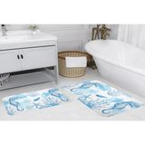 Vivense Dijital Baskı, Kaymaz Taban Ikili Banyo Paspası 100X60 + 60X50 cm RVG5057 - Mavi - 60 cm x 100 cm x 1 cm