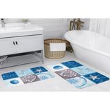 Vivense Dijital Baskı, Kaymaz Taban Ikili Banyo Paspası 100X60 + 60X50 cm RVG5059 - Mavi - 60 cm x 100 cm x 1 cm