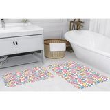 Vivense Dijital Baskı, Kaymaz Taban Ikili Banyo Paspası 100X60 + 60X50 cm RVG5061 - Pembe - 60 cm x 100 cm x 1 cm