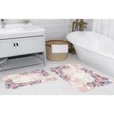 Vivense Dijital Baskı, Kaymaz Taban Ikili Banyo Paspası 100X60 + 60X50 cm RVG5065 - Pembe - 60 cm x 100 cm x 1 cm