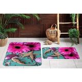 Vivense Dijital Baskı, Kaymaz Taban Ikili Banyo Paspası 100X60 + 60X50 cm RVG5073 - Pembe - 60 cm x 100 cm x 1 cm