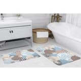 Vivense Dijital Baskı, Kaymaz Taban Ikili Banyo Paspası 100X60 + 60X50 cm RVG5088 - Mavi - 60 cm x 100 cm x 1 cm