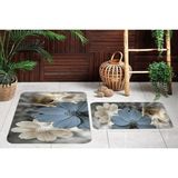 Vivense Dijital Baskı, Kaymaz Taban Ikili Banyo Paspası 100X60 + 60X50 cm RVG5108 - Mavi - 60 cm x 100 cm x 1 cm
