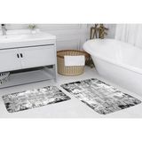 Vivense Dijital Baskı, Kaymaz Taban Ikili Banyo Paspası 100X60 + 60X50 cm RVG5117 - Gri - 60 cm x 100 cm x 1 cm