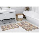 Vivense Dijital Baski, Kaymaz Taban İkili Banyo Paspasi 100x60 + 60x50 Cm Rvg5118 Kahverengi