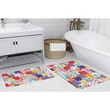 Vivense Dijital Baski, Kaymaz Taban İkili Banyo Paspasi 100x60 + 60x50 Cm Rvg5125 Pembe