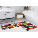 Vivense Dijital Baskı, Kaymaz Taban Ikili Banyo Paspası 100X60 + 60X50 cm RVG5135 - Kırmızı - 60 cm x 100 cm x 1 cm