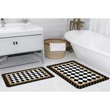 Vivense Dijital Baskı, Kaymaz Taban Ikili Banyo Paspası 100X60 + 60X50 cm RVG5146 - Siyah - 60 cm x 100 cm x 1 cm